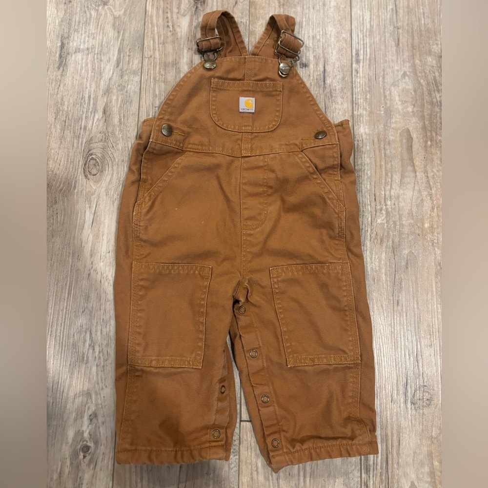 Carhartt Kids Plaid Insulated Overalls in Classic Tan 12 Months